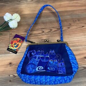 NWT Laurel Burch Blue Cat Shoulder Kiss Clasp Bag Purse